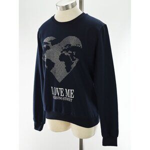 SCERVINO STREET Navy Crystal Graphic Cotton Terry Crew Neck Sweatshirt XL NWT